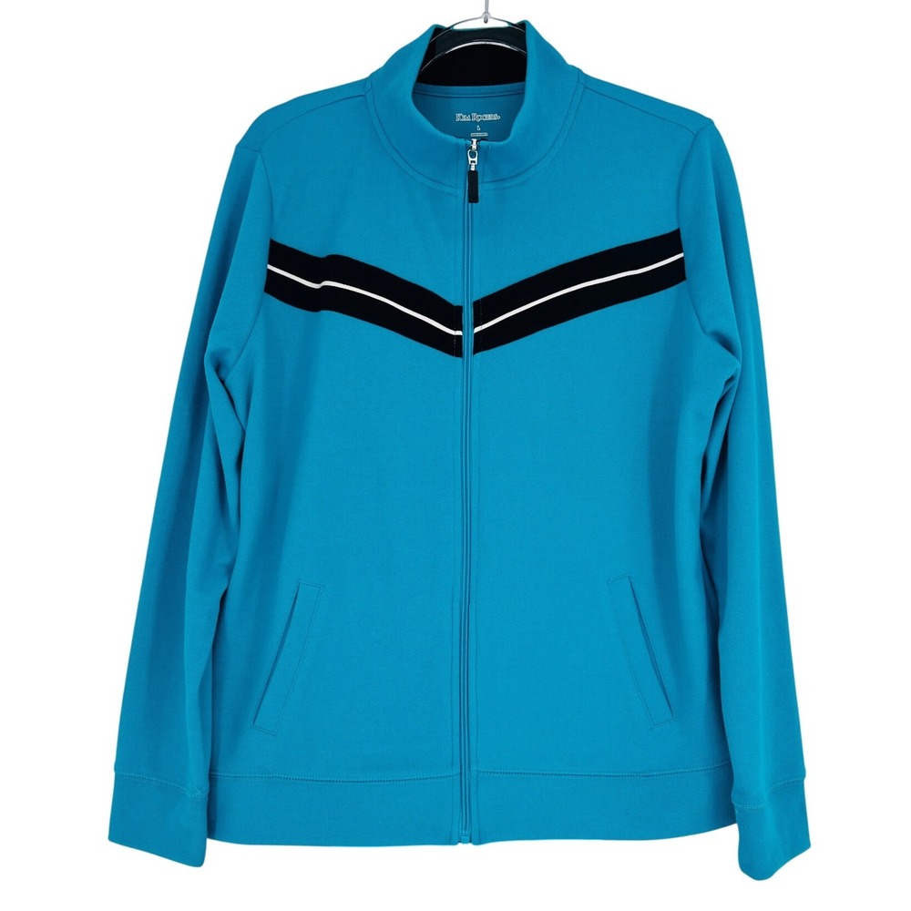 Kim Rogers Womens Track Suit Active Set Turquoise Blue Black Zip Jacket Pants L‎